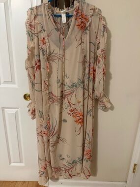 H&M Cream Floral Ruffle Maxi Dress